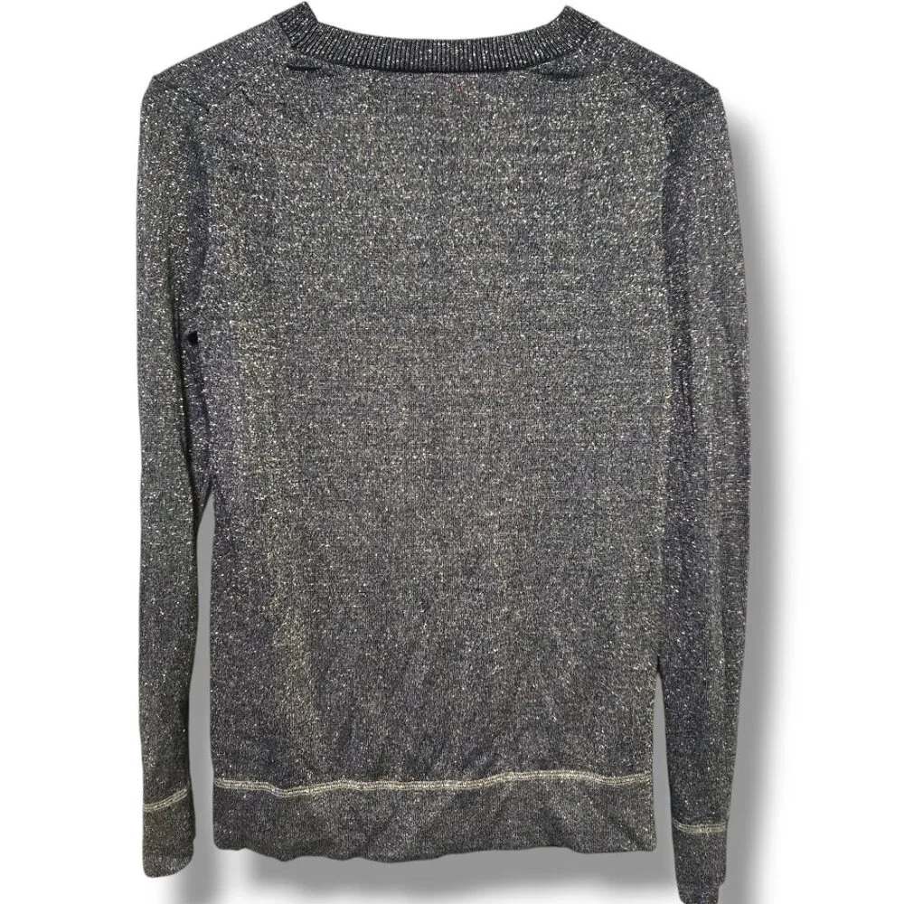 Joe Fresh Sweater womens L blue metallic gold crew-neck pullover